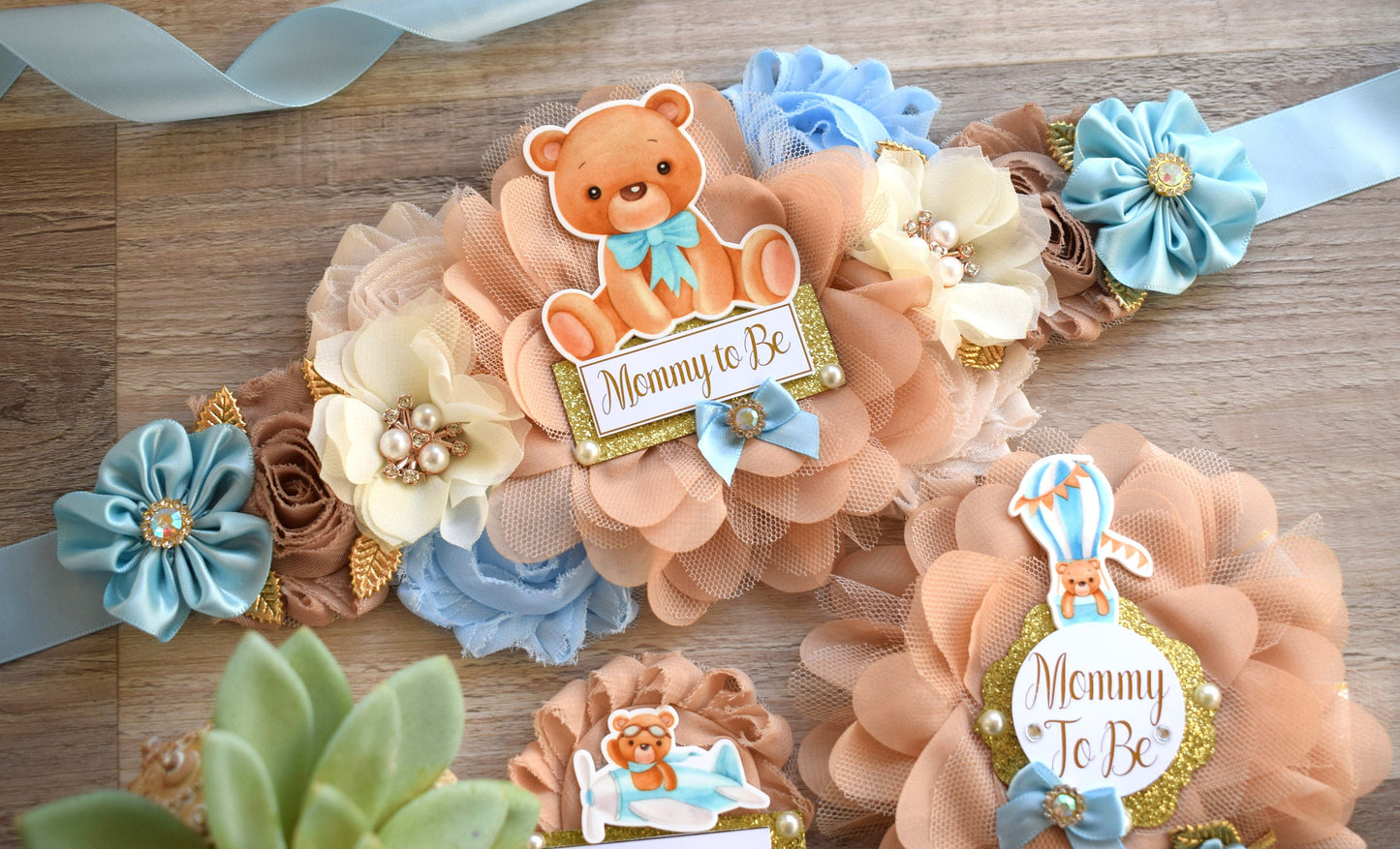 Blue Teddy Bear Baby Shower, Teddy Bear Blue Maternity Sash, Teddy Bear Daddy To Be Pin, Bear Mommy To Be, Bear Baby Shower, Custom - Celebrations By Cris