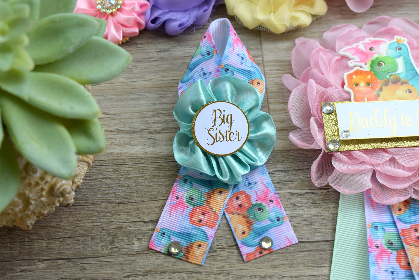 Girl Dinosaur Baby Shower, Pink Lavender Dinosaur Corsage Pin Set, Dinosaur Mommy to Be Sash, Dinosaur Mommy Daddy to Be, Dinosaur Shower