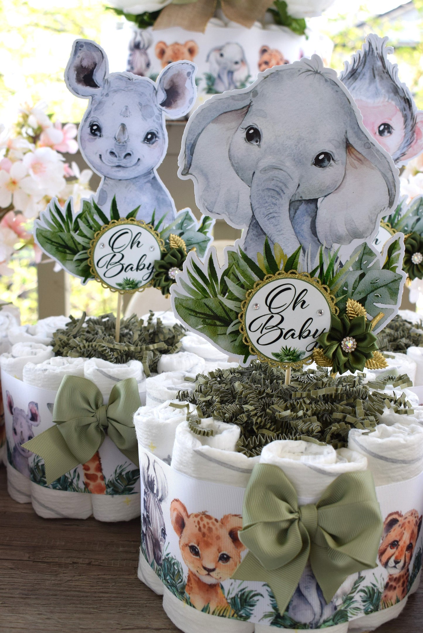 Jungle Safari Mini Diaper Cake Baby Shower, Baby Shower Centerpieces Decorations, Girls Room Nursery Decor, New Mom Gifts - S0001