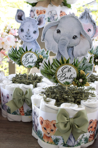 Jungle Safari Mini Diaper Cake Baby Shower, Baby Shower Centerpieces Decorations, Girls Room Nursery Decor, New Mom Gifts - S0001