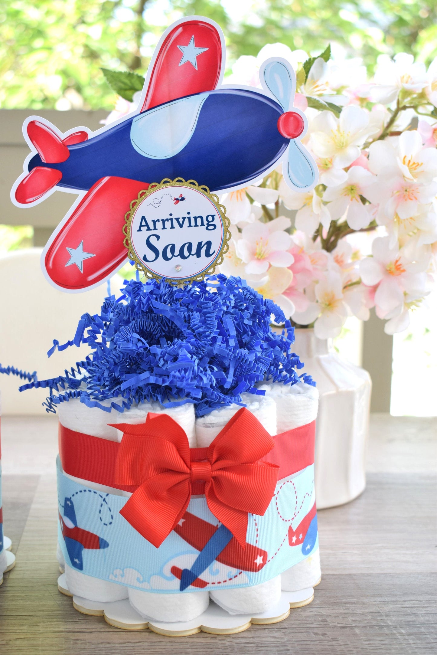 Airplane Mini Diaper Cake Baby Shower, Baby Shower Centerpieces Decorations, Girls Room Nursery Decor, New Mom Gifts, Baby Shower Gift