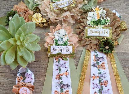 Jungle Safari Boho Baby Shower, Safari Sage Maternity Sash, Animal Mommy To Be Ribbon, Jungle Daddy To Be Pin, Greenery Shower, Custom - Celebrations By Cris