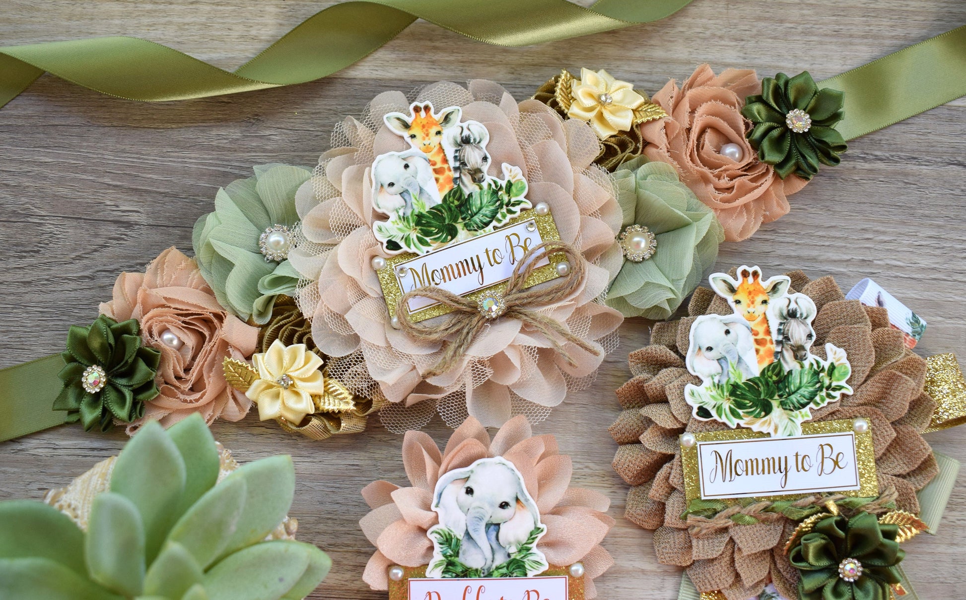 Jungle Safari Boho Baby Shower, Safari Sage Maternity Sash, Animal Mommy To Be Ribbon, Jungle Daddy To Be Pin, Greenery Shower, Custom - Celebrations By Cris