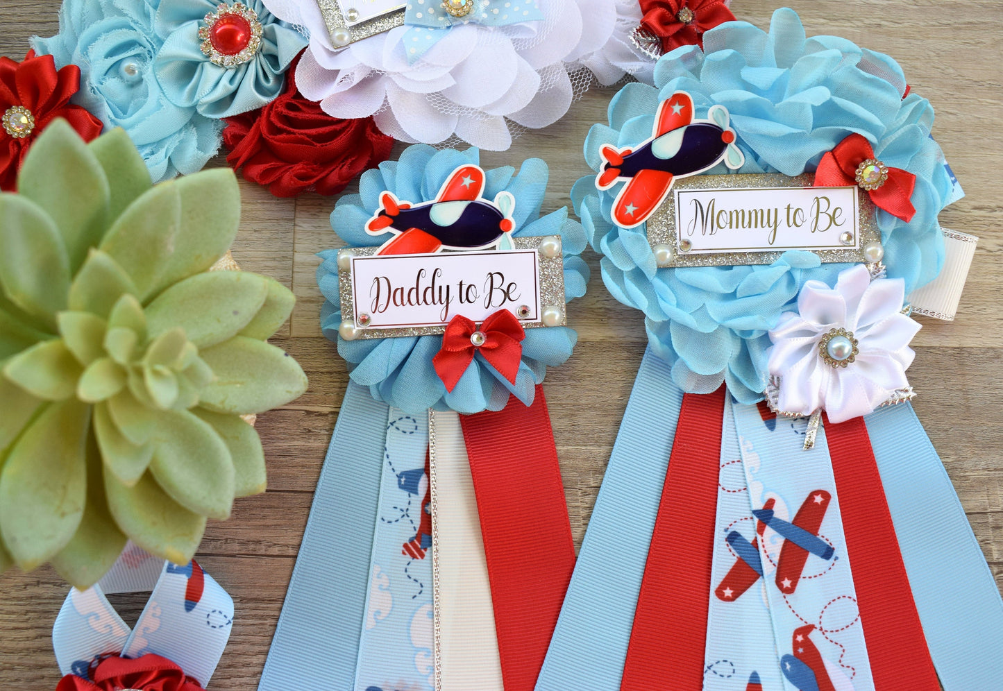 Airplane Baby Shower, Boy Baby Shower, Airplane Maternity Sash, Up Up and Away, Fly Airplane Baby Shower Sash, Blue Red White, Custom Set - Celebrations By Cris