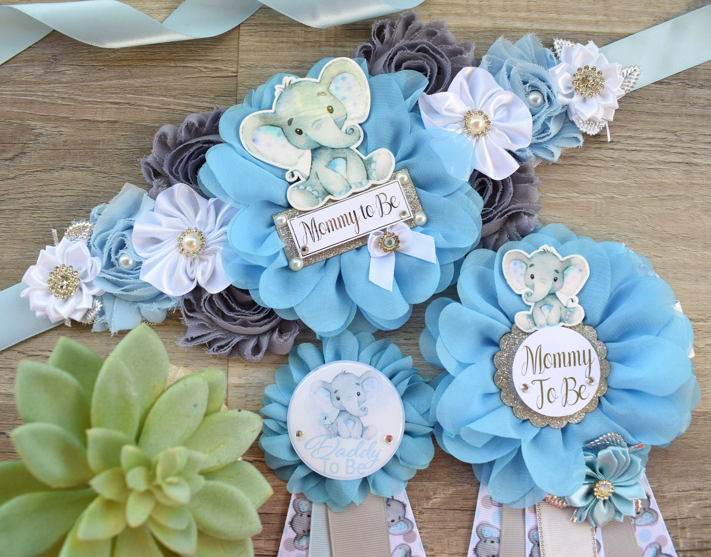 Little Peanut Elephant Baby Shower, Blue Grey Maternity Sash, Boy Mommy To Be Ribbon, Daddy To Be Pin, A Little Peanut Is On The Way!