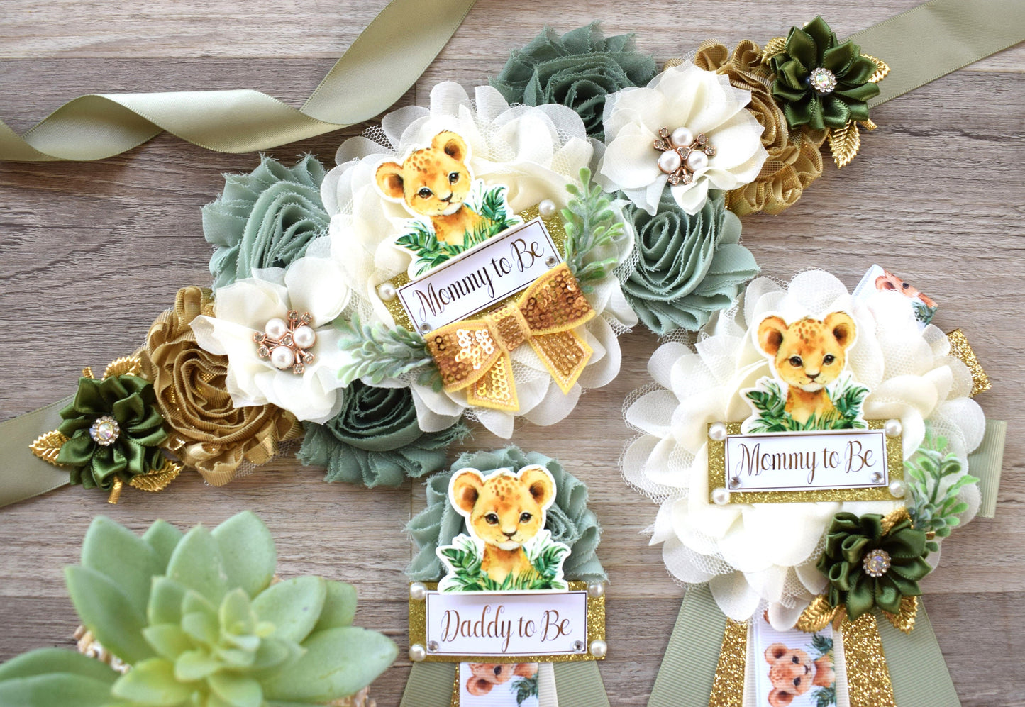 Lion Safari Baby Shower, Sage Safari Maternity Sash, Cub Lion Mommy To Be Ribbon Pin, Jungle Daddy To Be Ribbon, Baby shower Gift - S0001 - Celebrations By Cris