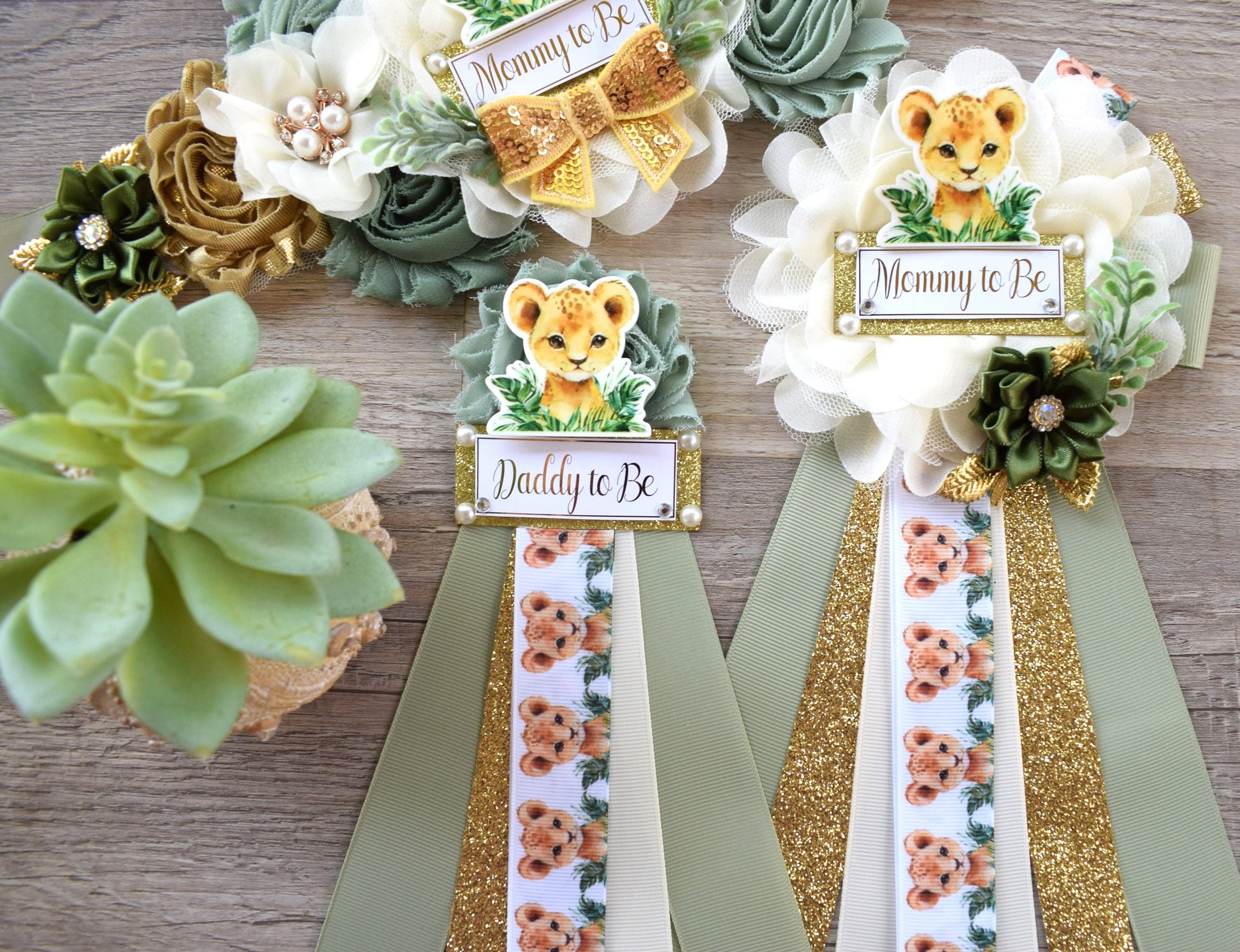 Lion Safari Baby Shower, Sage Safari Maternity Sash, Cub Lion Mommy To Be Ribbon Pin, Jungle Daddy To Be Ribbon, Baby shower Gift - S0001 - Celebrations By Cris