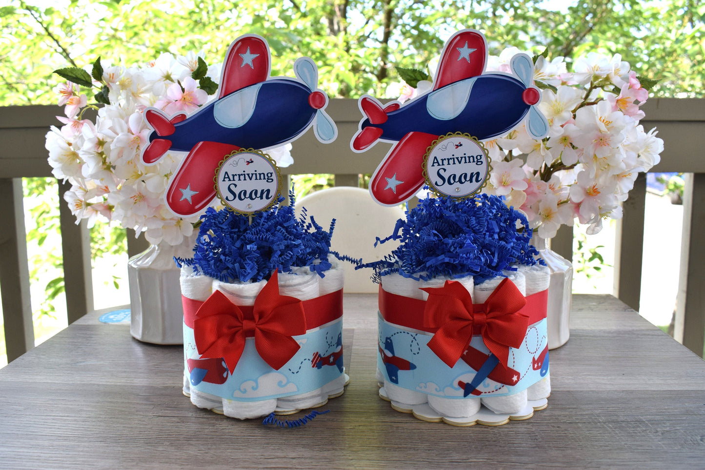 Airplane Mini Diaper Cake Baby Shower, Baby Shower Centerpieces Decorations, Girls Room Nursery Decor, New Mom Gifts, Baby Shower Gift