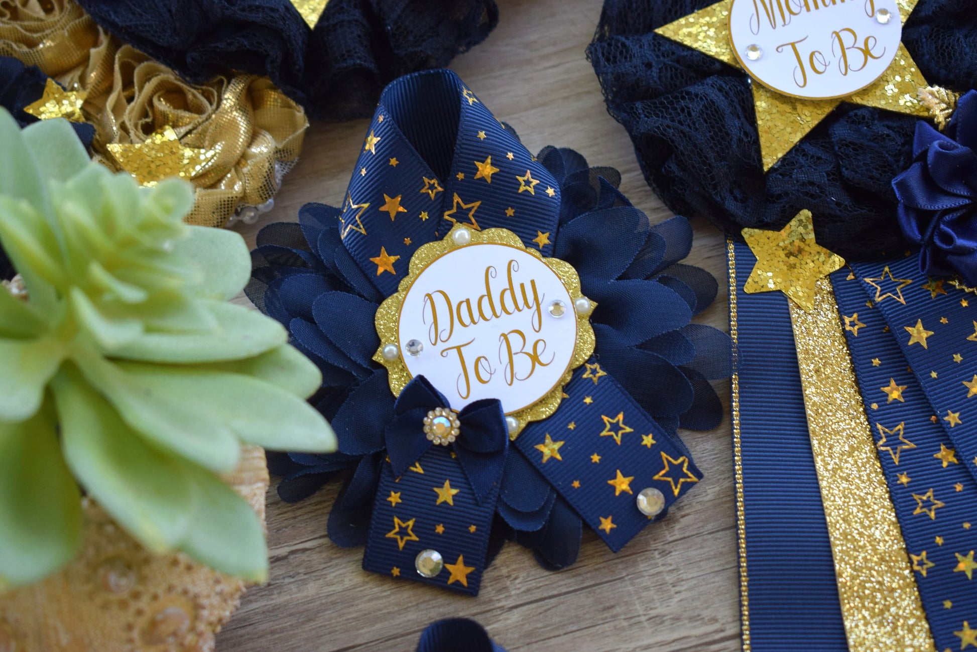 Navy Twinkle Twinkle Little Star Baby Shower, Navy Gold Maternity Sash, Twinkle Twinkle Gender Reveal Gold, Mommy To Be Pin, Daddy To Be Pin - Celebrations By Cris