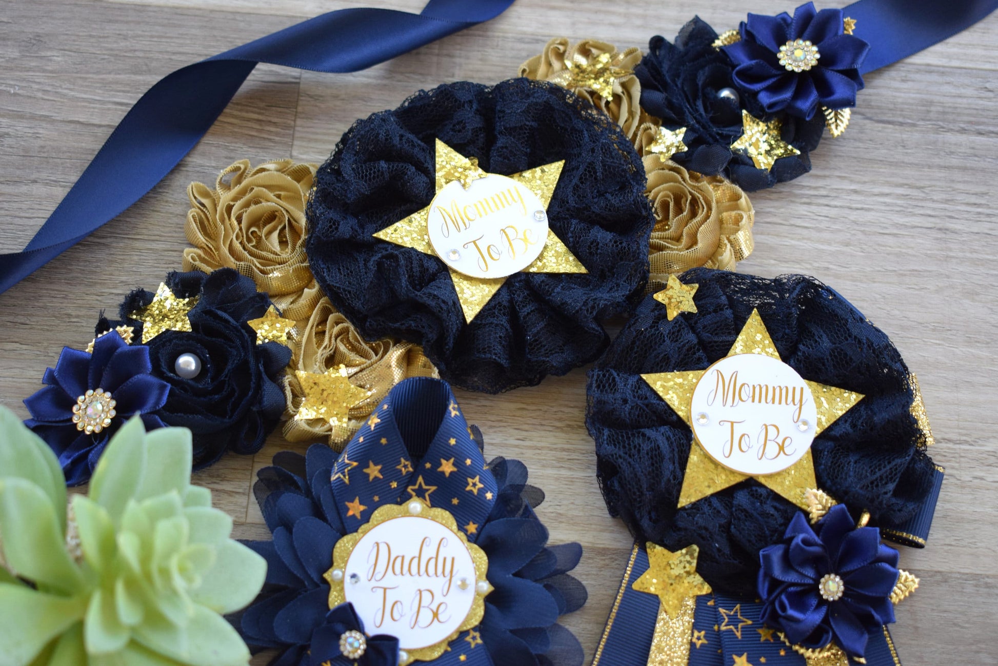 Navy Twinkle Twinkle Little Star Baby Shower, Navy Gold Maternity Sash, Twinkle Twinkle Gender Reveal Gold, Mommy To Be Pin, Daddy To Be Pin - Celebrations By Cris