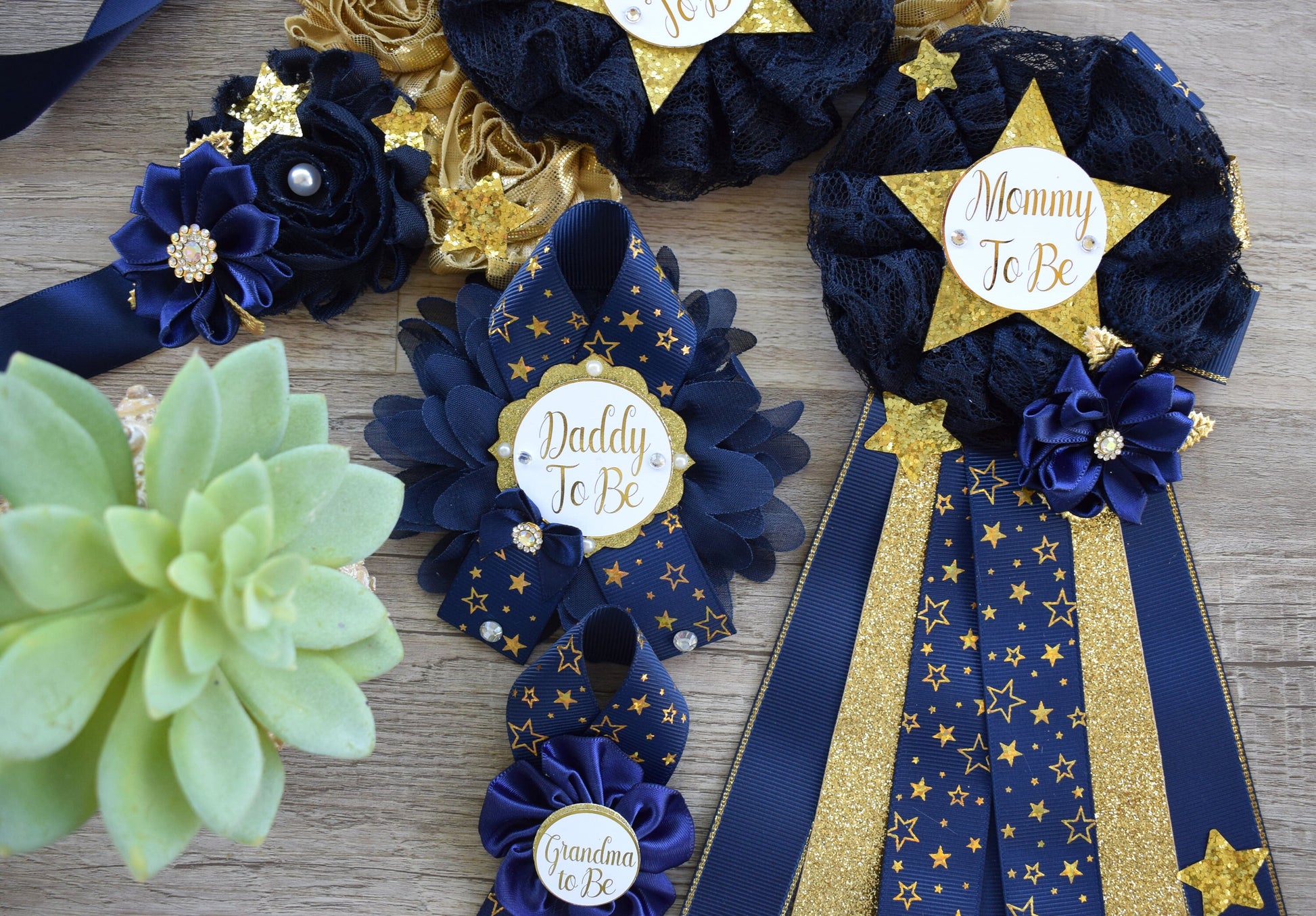 Navy Twinkle Twinkle Little Star Baby Shower, Navy Gold Maternity Sash, Twinkle Twinkle Gender Reveal Gold, Mommy To Be Pin, Daddy To Be Pin - Celebrations By Cris