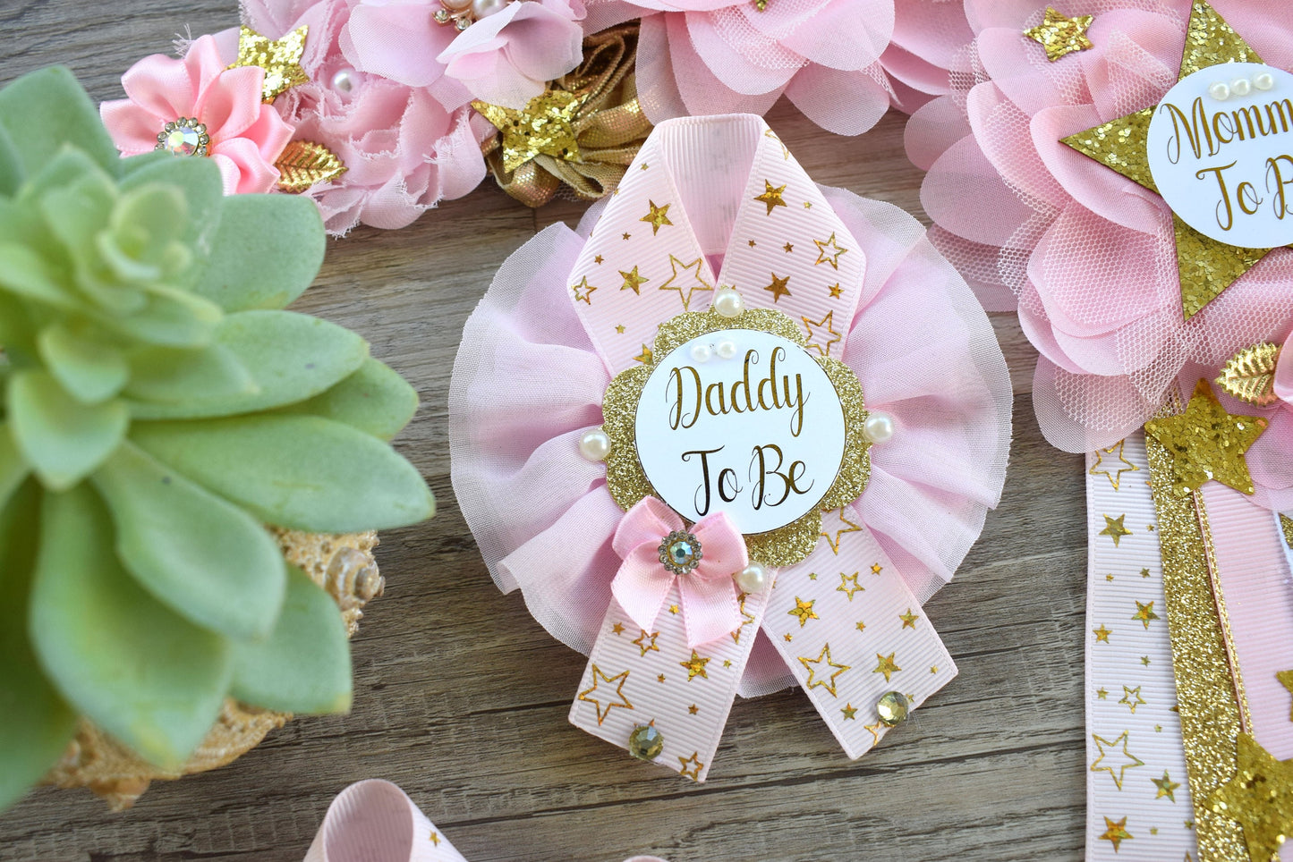 Pink Twinkle Twinkle Little Star Baby Shower, Gold White Star Maternity Sash, Twinkle Gender Reveal, Mommy To Be Ribbon, Daddy To Be Pin - Celebrations By Cris