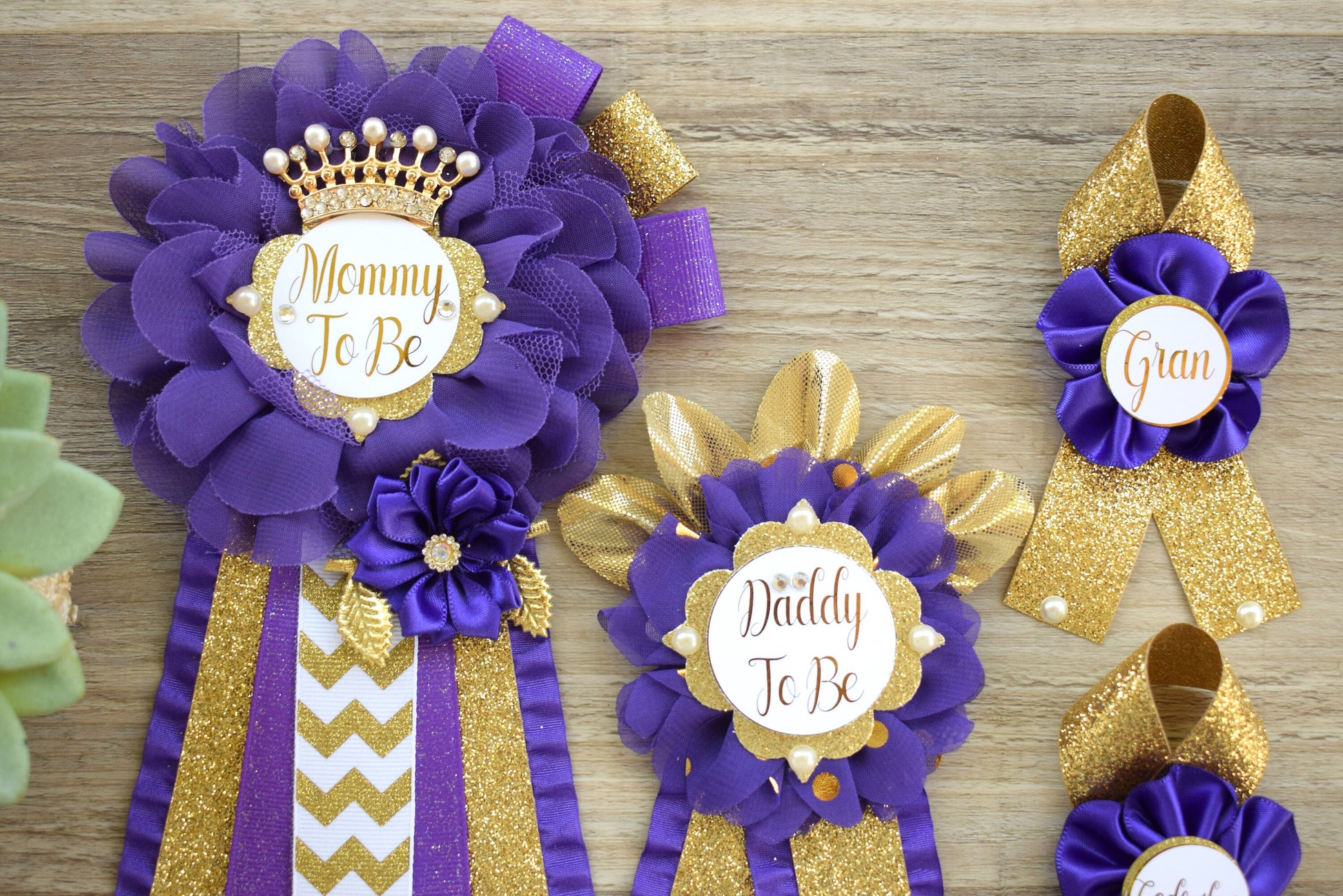 Purple Gold  Baby Shower, Purple Gold Guest Pin, Baby Shower Mommy To Be Pin, Purple Gold Daddy To Be Pin, Purple Gold Shower, Custom Pin - Celebrations By Cris