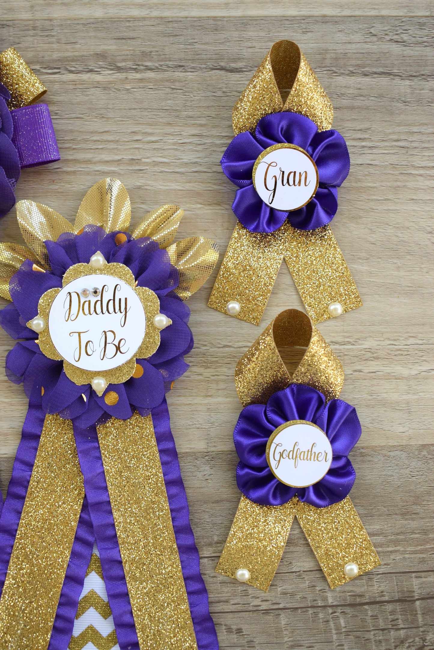 Purple Gold  Baby Shower, Purple Gold Guest Pin, Baby Shower Mommy To Be Pin, Purple Gold Daddy To Be Pin, Purple Gold Shower, Custom Pin - Celebrations By Cris