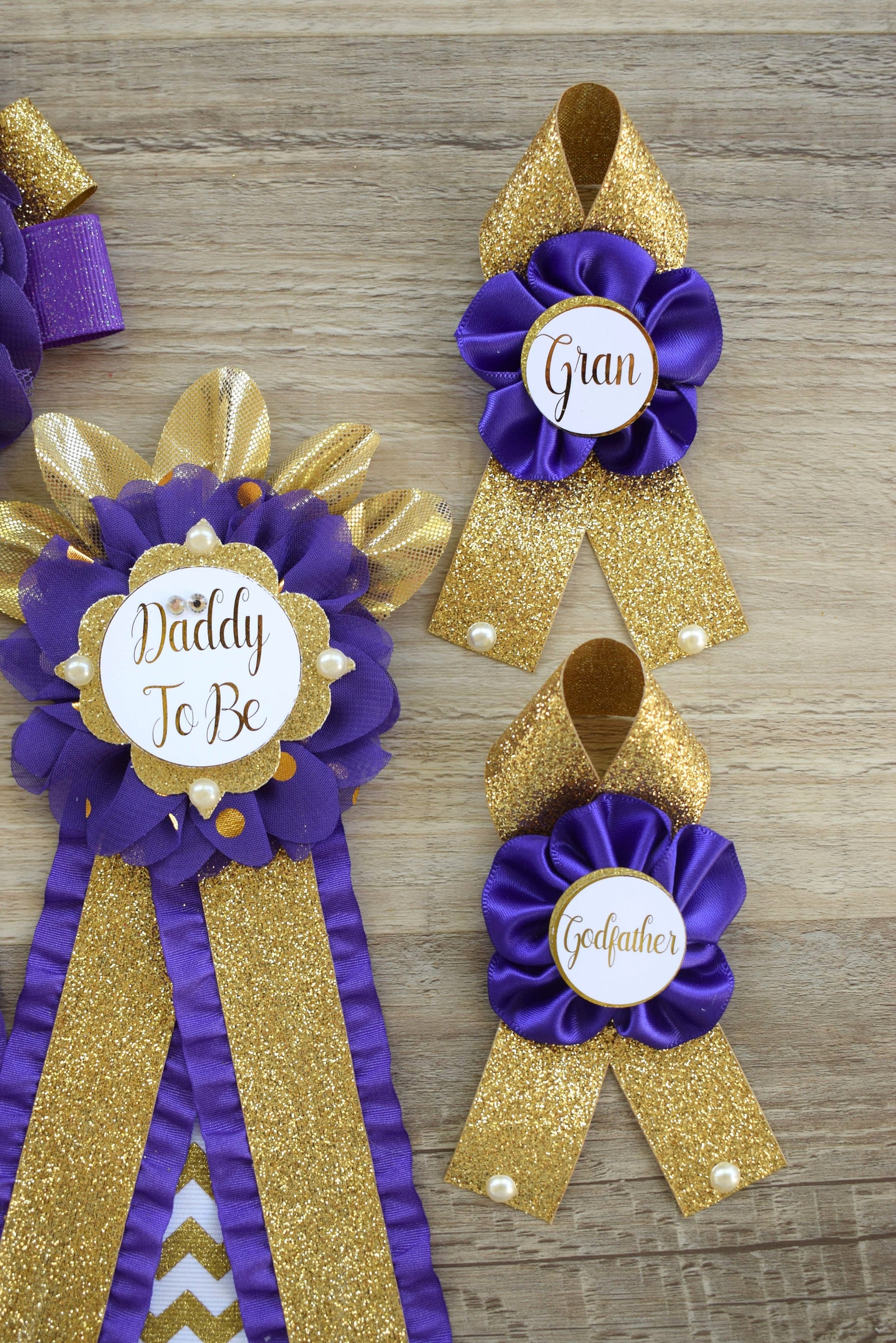 Purple Gold  Baby Shower, Purple Gold Guest Pin, Baby Shower Mommy To Be Pin, Purple Gold Daddy To Be Pin, Purple Gold Shower, Custom Pin - Celebrations By Cris