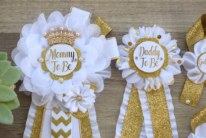 White Gold  Baby Shower, White Gold Guest Pin, Baby Shower Mommy To Be Pin, White Gold Daddy To Be Pin, White Gold Shower, Custom Pin - Celebrations By Cris