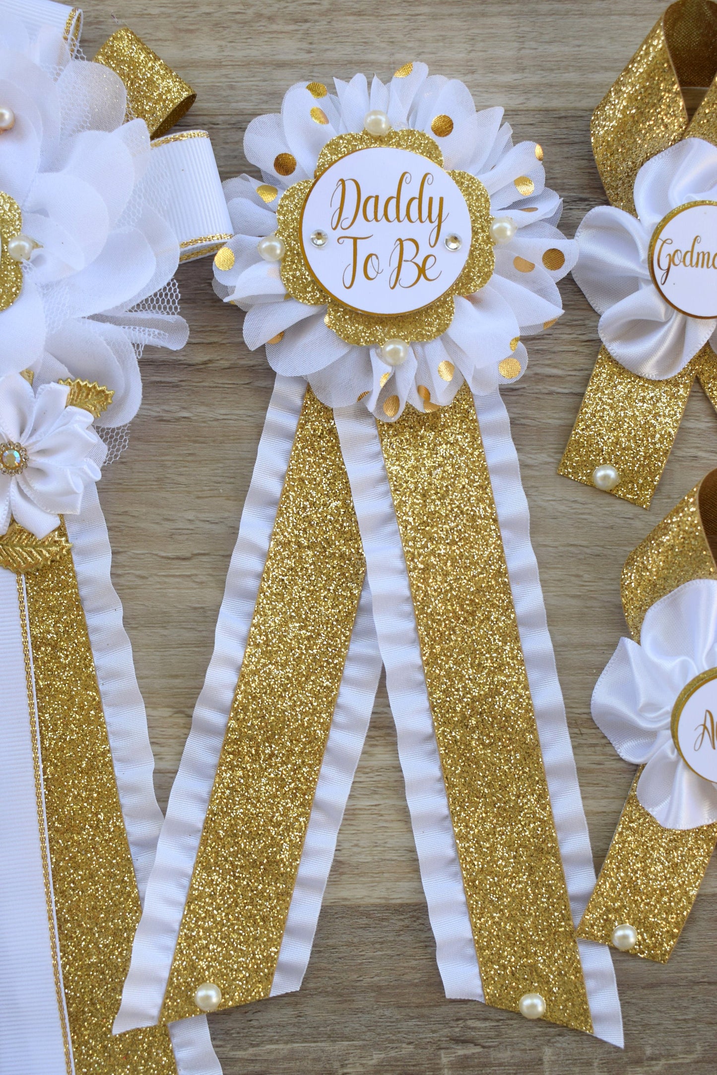 White Gold  Baby Shower, White Gold Guest Pin, Baby Shower Mommy To Be Pin, White Gold Daddy To Be Pin, White Gold Shower, Custom Pin - Celebrations By Cris