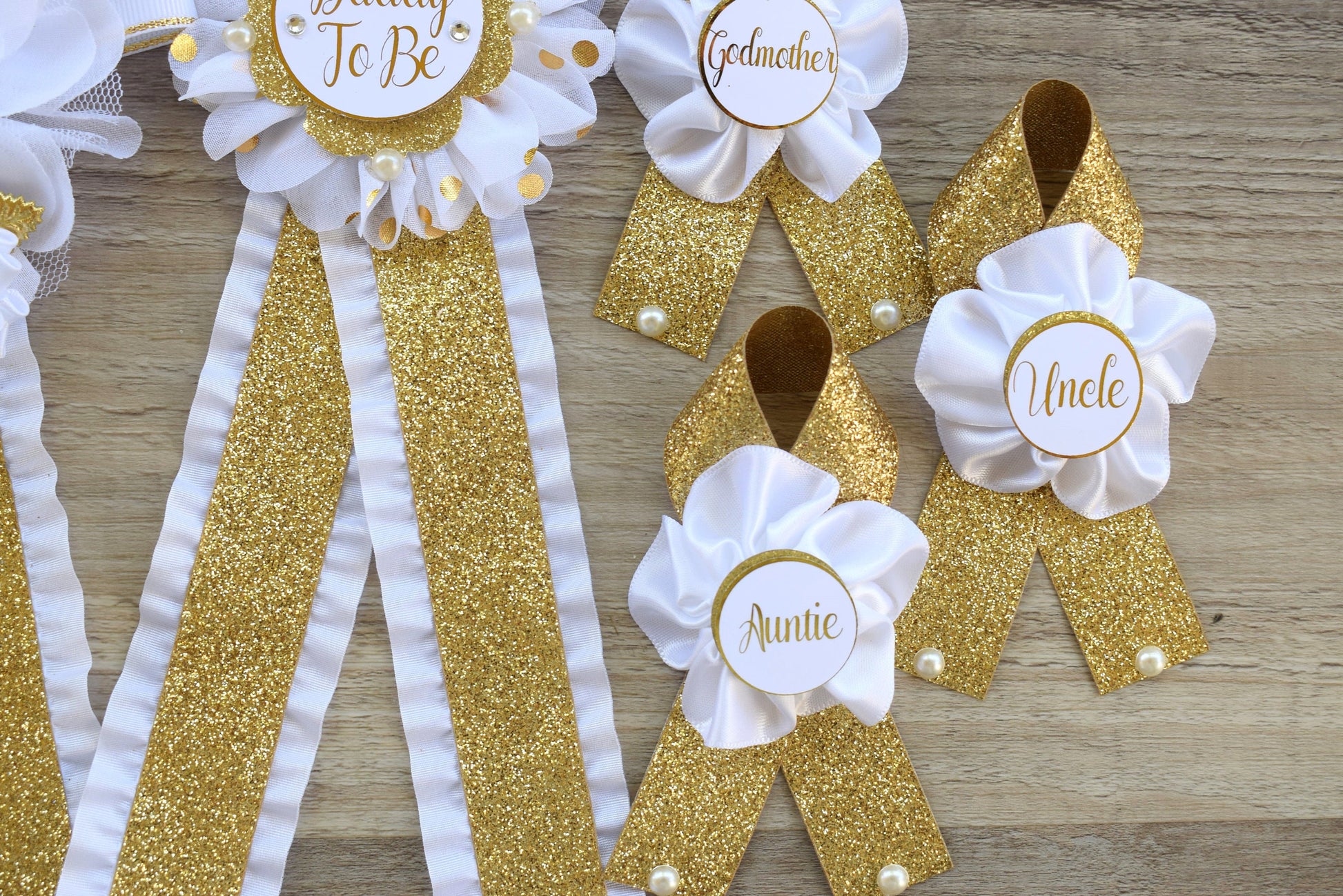 White Gold  Baby Shower, White Gold Guest Pin, Baby Shower Mommy To Be Pin, White Gold Daddy To Be Pin, White Gold Shower, Custom Pin - Celebrations By Cris