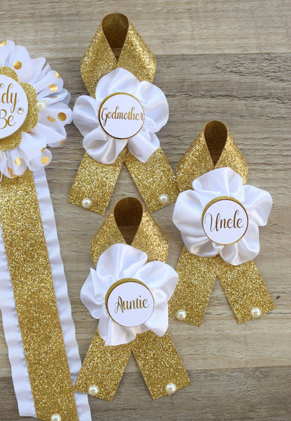 White Gold  Baby Shower, White Gold Guest Pin, Baby Shower Mommy To Be Pin, White Gold Daddy To Be Pin, White Gold Shower, Custom Pin - Celebrations By Cris