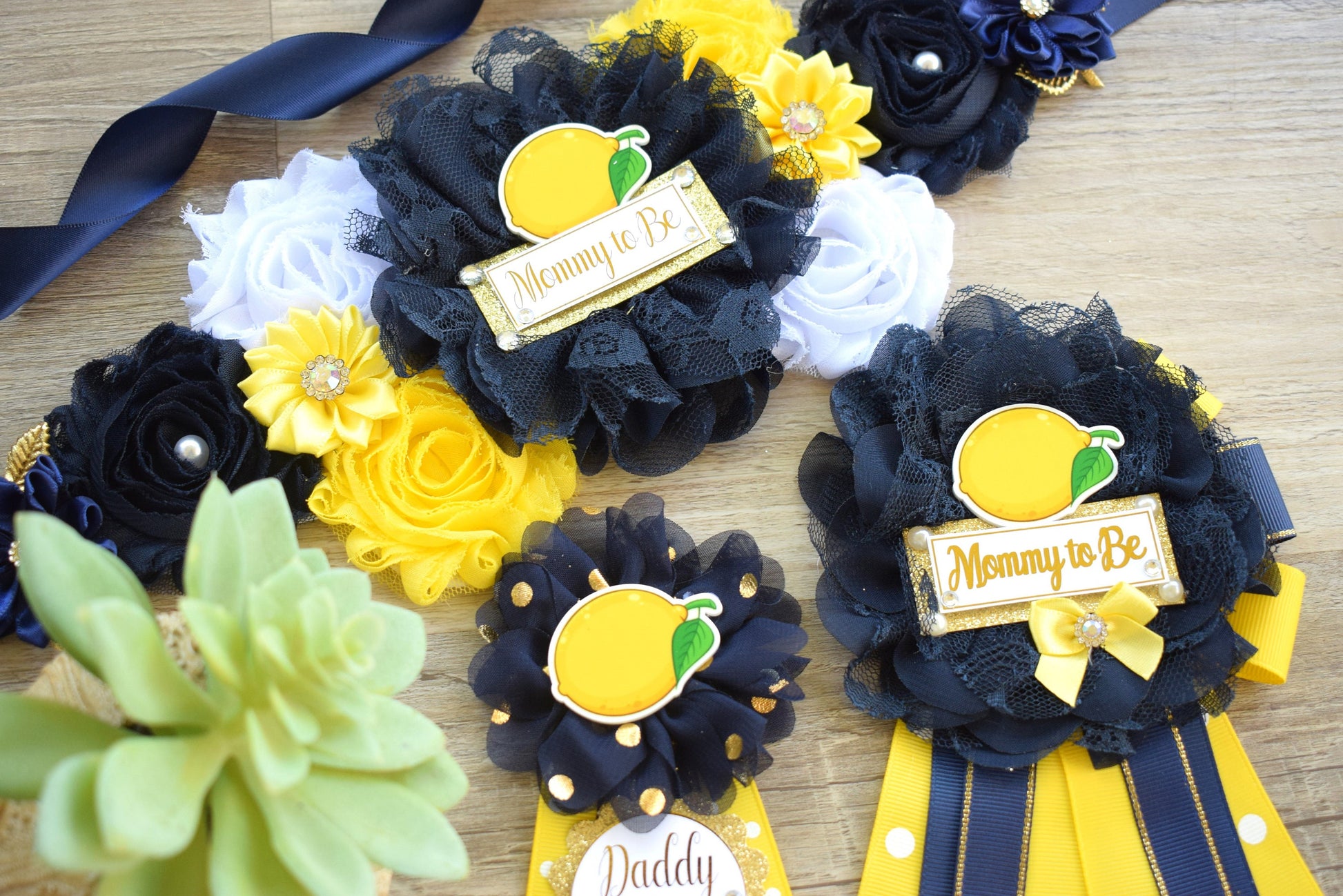 Lemon Baby Shower, Lemon Fruit Maternity Sash, Lemon Mommy To Be Ribbon Pin, Lemon Daddy To Be Ribbon, Custom - Celebrations By Cris