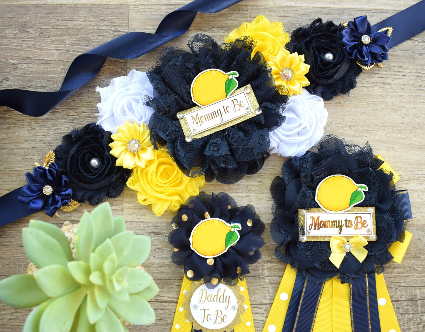 Lemon Baby Shower, Lemon Fruit Maternity Sash, Lemon Mommy To Be Ribbon Pin, Lemon Daddy To Be Ribbon, Custom - Celebrations By Cris