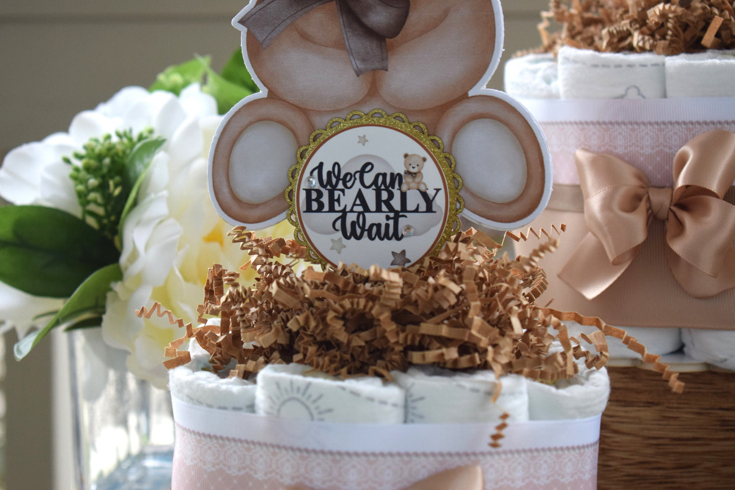 Teddy Bear Mini Diaper Cake Baby Shower, Baby Shower Centerpieces Decorations, Nursery Decor, New Mom Gifts, Baby Shower Gift