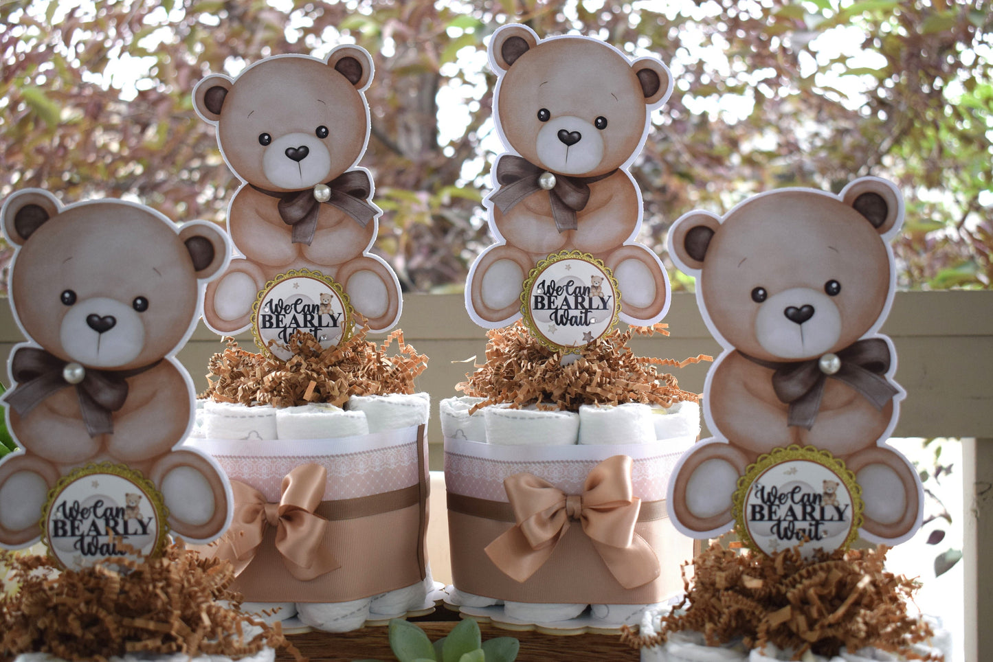 Teddy Bear Mini Diaper Cake Baby Shower, Baby Shower Centerpieces Decorations, Nursery Decor, New Mom Gifts, Baby Shower Gift