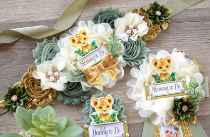 Lion Safari Baby Shower, Sage Safari Maternity Sash, Cub Lion Mommy To Be Ribbon Pin, Jungle Daddy To Be Ribbon, Baby shower Gift - S0001 - Celebrations By Cris