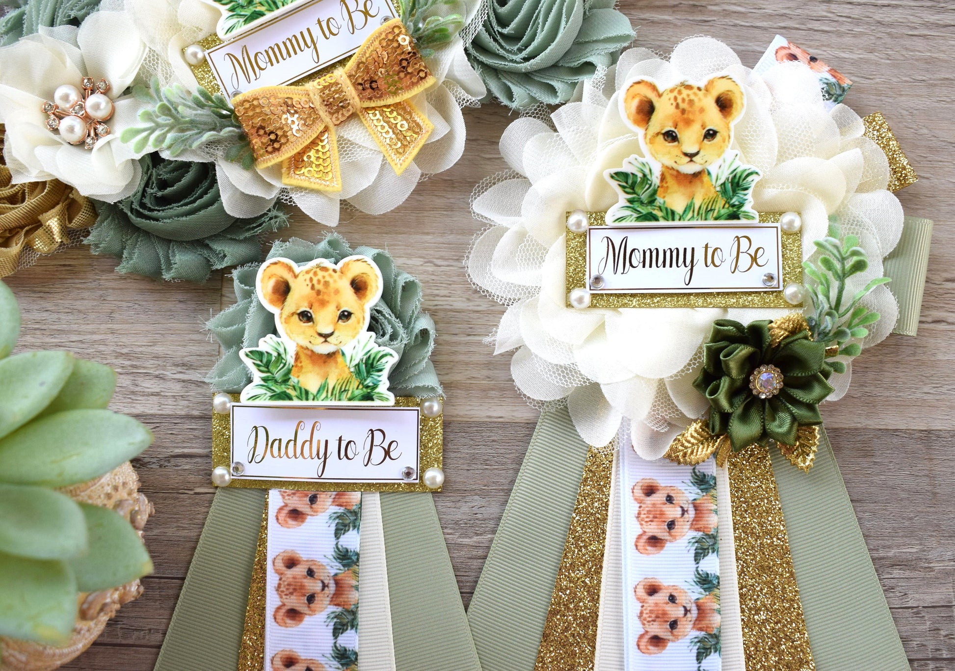 Lion Safari Baby Shower, Sage Safari Maternity Sash, Cub Lion Mommy To Be Ribbon Pin, Jungle Daddy To Be Ribbon, Baby shower Gift - S0001 - Celebrations By Cris