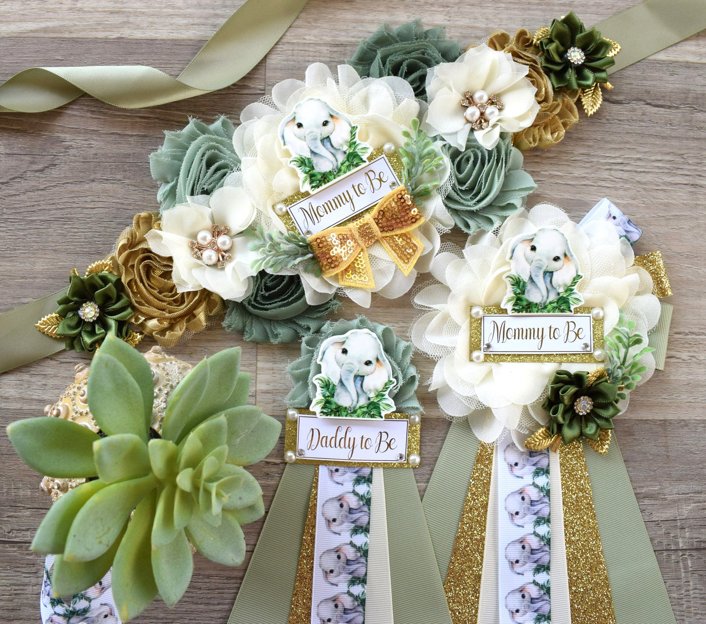 Elephant Safari Baby Shower, Sage Safari Maternity Sash, Elephant Mommy To Be Ribbon Pin, Daddy To Be Ribbon, Baby shower Gift - S0001 - Celebrations By Cris