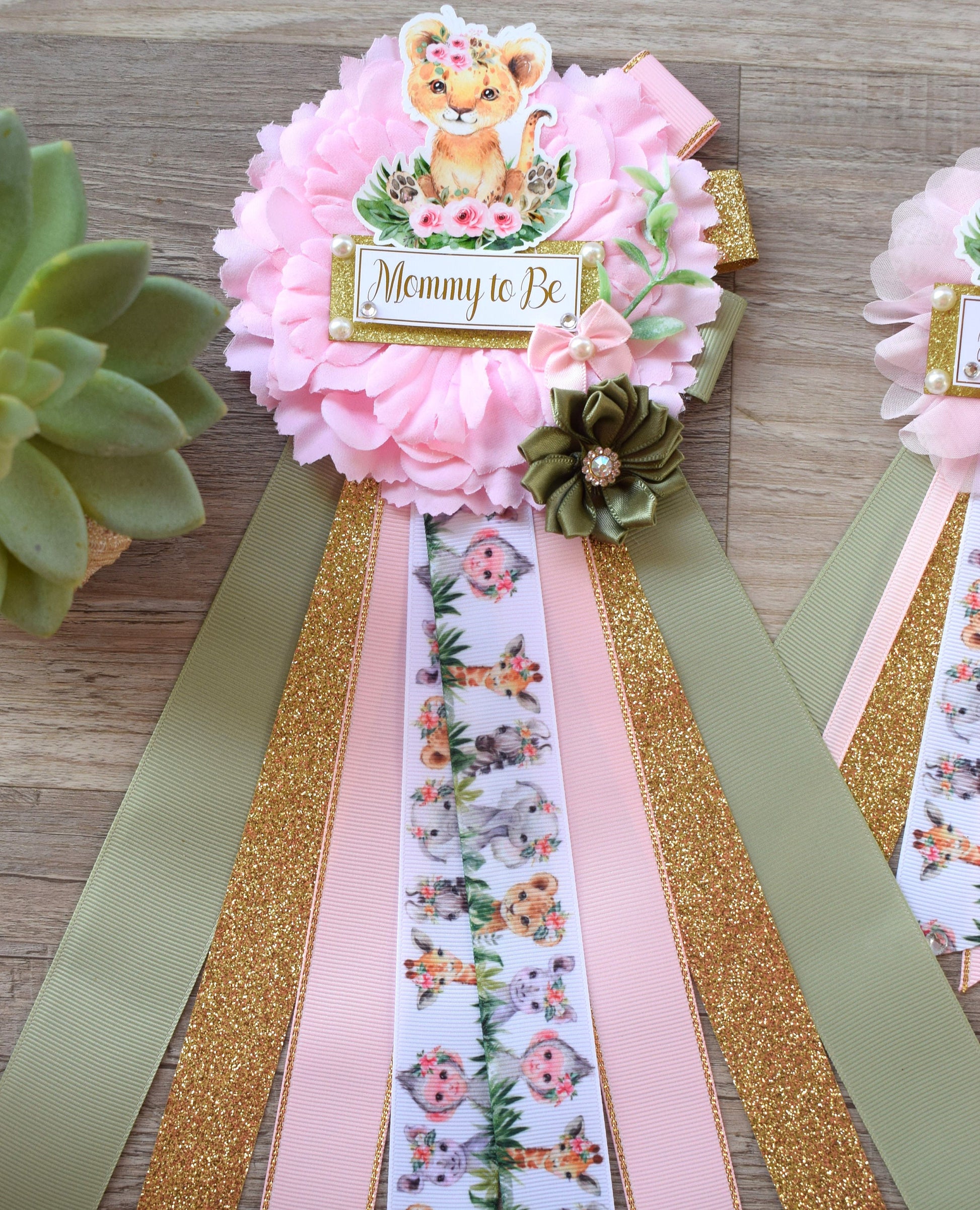 Girl Animal Safari Maternity Sash, Pink Safari Maternity Sash, Animal Mommy To Be Ribbon, Daddy To Be Pin, Safari Baby Shower Gift - S0002 - Celebrations By Cris