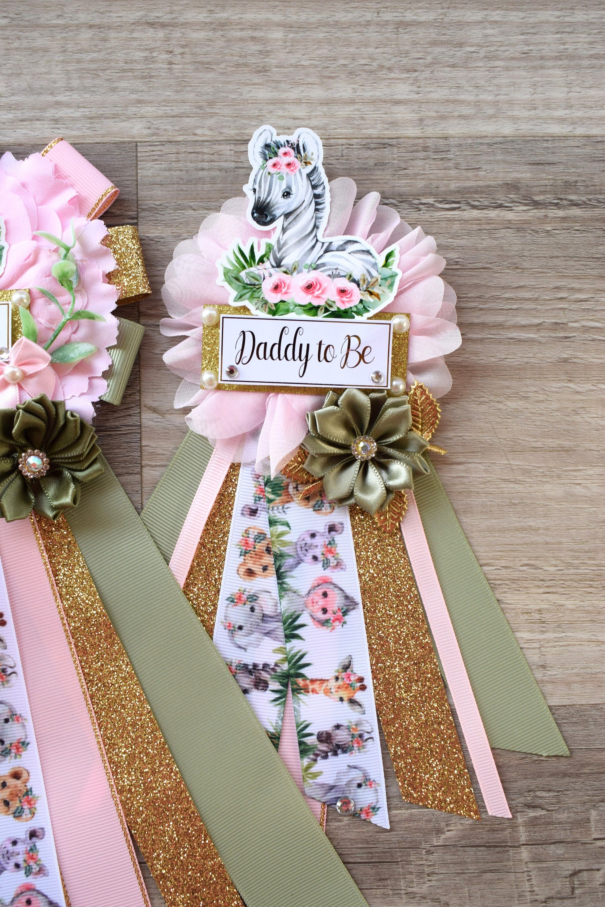 Girl Animal Safari Maternity Sash, Pink Safari Maternity Sash, Animal Mommy To Be Ribbon, Daddy To Be Pin, Safari Baby Shower Gift - S0002 - Celebrations By Cris