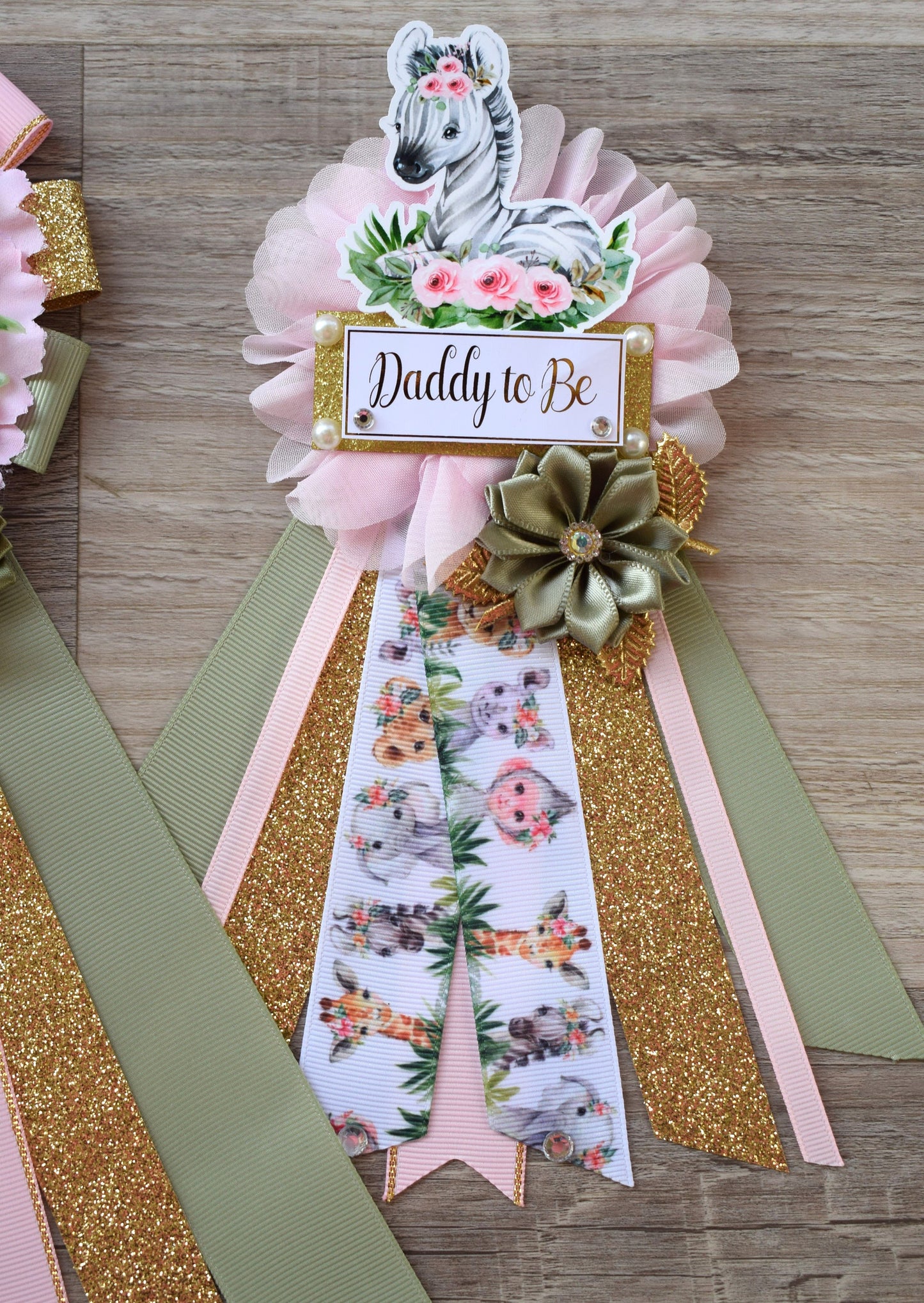 Girl Animal Safari Maternity Sash, Pink Safari Maternity Sash, Animal Mommy To Be Ribbon, Daddy To Be Pin, Safari Baby Shower Gift - S0002 - Celebrations By Cris