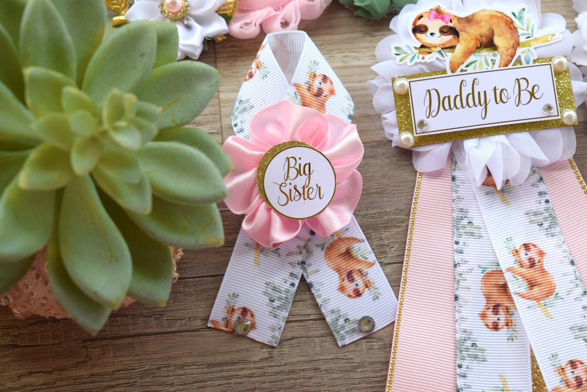 Pink Girl Sloth Baby Shower, Sloth Mommy to Be Pin, Sloth Baby Shower Pin, Sloth Greenery Maternity Sash, Baby Shower - S0004 - Celebrations By Cris