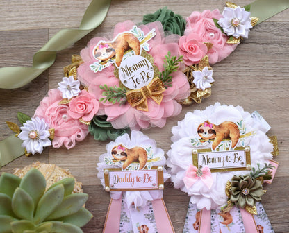 Pink Girl Sloth Baby Shower, Sloth Mommy to Be Pin, Sloth Baby Shower Pin, Sloth Greenery Maternity Sash, Baby Shower - S0004 - Celebrations By Cris