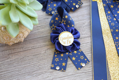 Navy Twinkle Twinkle Little Star Baby Shower, Navy Gold Maternity Sash, Twinkle Twinkle Gender Reveal Gold, Mommy To Be Pin, Daddy To Be Pin - Celebrations By Cris