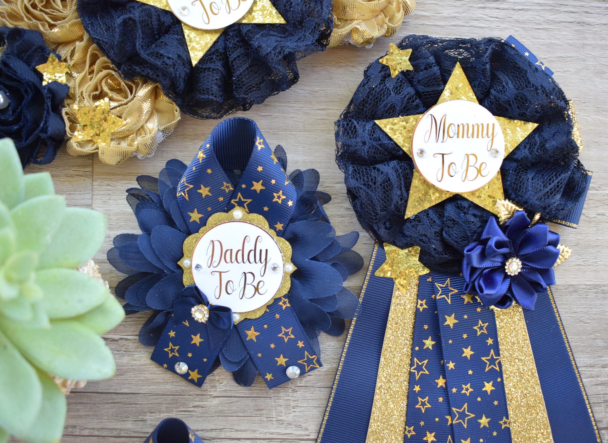 Navy Twinkle Twinkle Little Star Baby Shower, Navy Gold Maternity Sash, Twinkle Twinkle Gender Reveal Gold, Mommy To Be Pin, Daddy To Be Pin - Celebrations By Cris