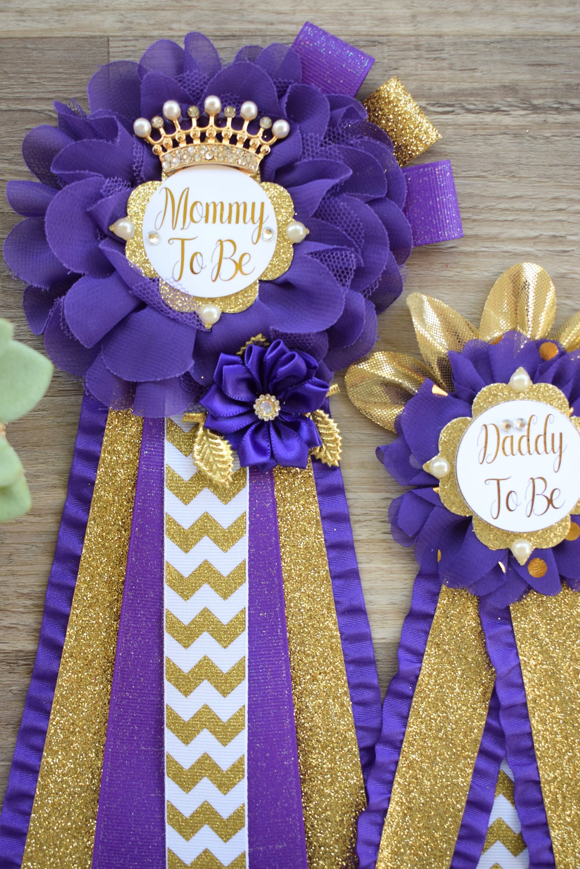 Purple Gold  Baby Shower, Purple Gold Guest Pin, Baby Shower Mommy To Be Pin, Purple Gold Daddy To Be Pin, Purple Gold Shower, Custom Pin - Celebrations By Cris