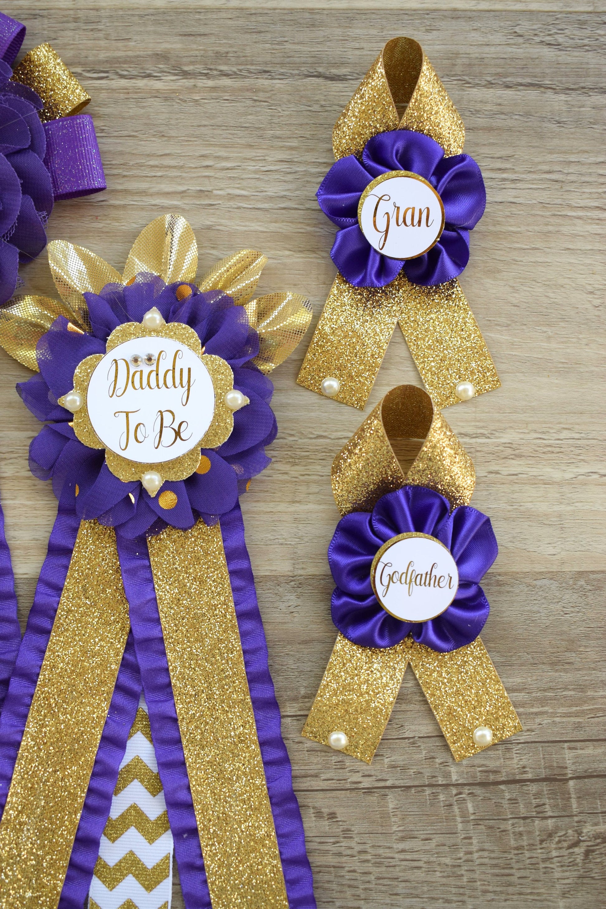 Purple Gold  Baby Shower, Purple Gold Guest Pin, Baby Shower Mommy To Be Pin, Purple Gold Daddy To Be Pin, Purple Gold Shower, Custom Pin - Celebrations By Cris