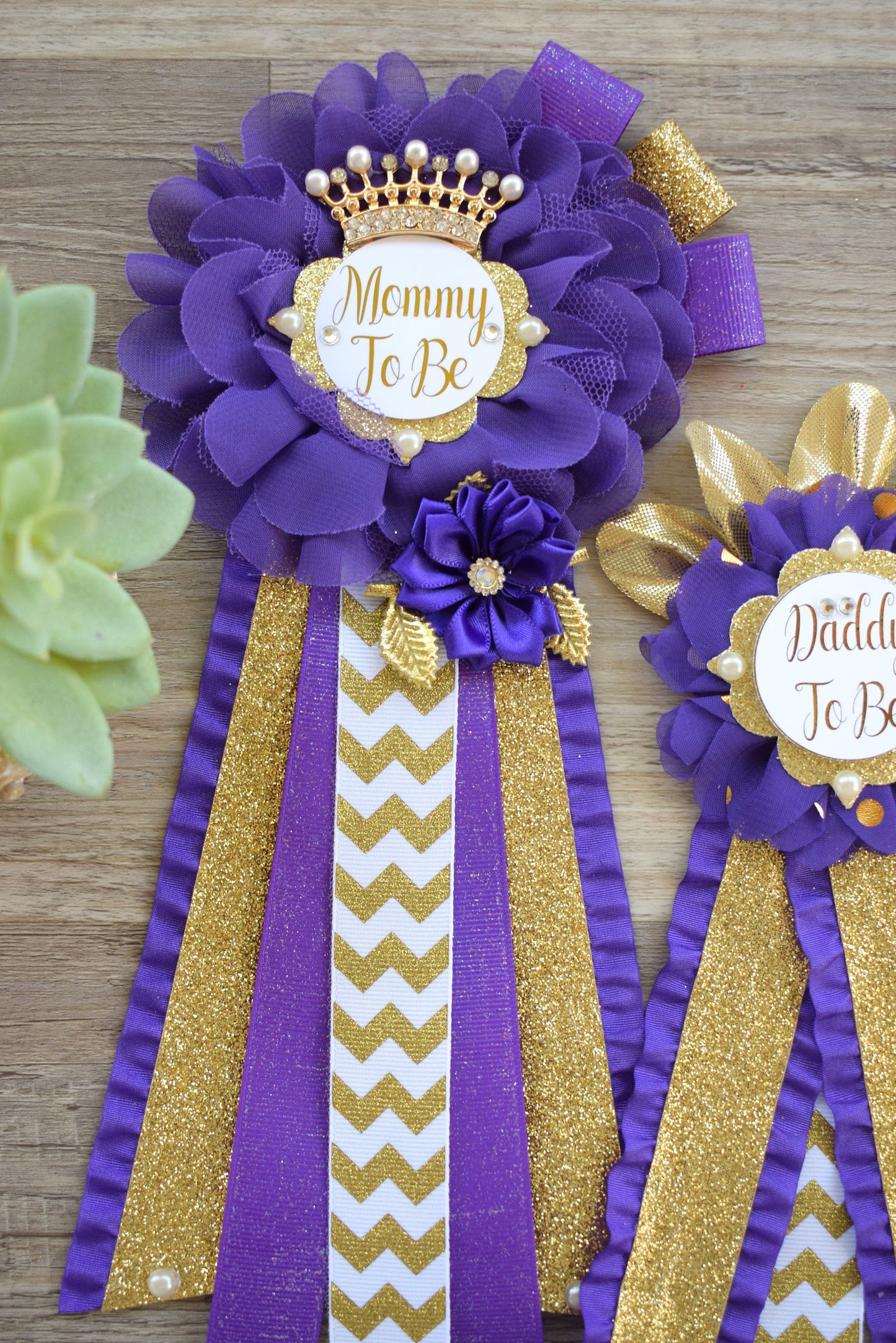 Purple Gold  Baby Shower, Purple Gold Guest Pin, Baby Shower Mommy To Be Pin, Purple Gold Daddy To Be Pin, Purple Gold Shower, Custom Pin - Celebrations By Cris