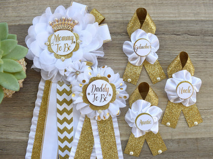 White Gold  Baby Shower, White Gold Guest Pin, Baby Shower Mommy To Be Pin, White Gold Daddy To Be Pin, White Gold Shower, Custom Pin - Celebrations By Cris