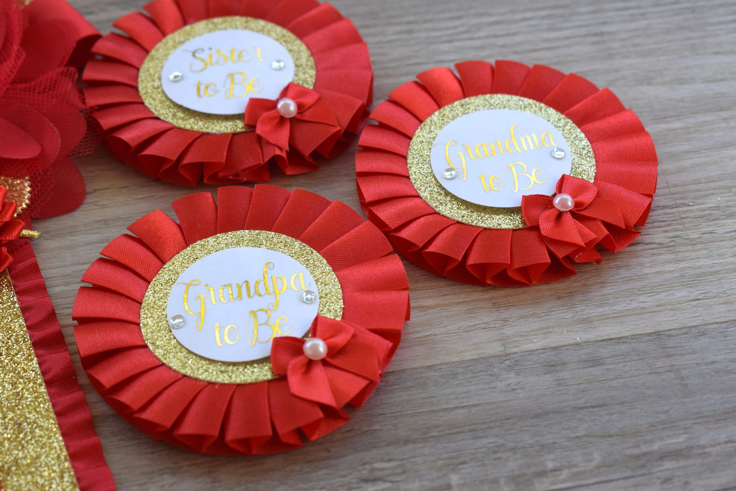 Red Gold  Baby Shower, Red Gold Guest Pin, Baby Shower Mommy To Be Pin, Red Gold Daddy To Be Pin, Red Gold Shower, Custom Pin - Celebrations By Cris