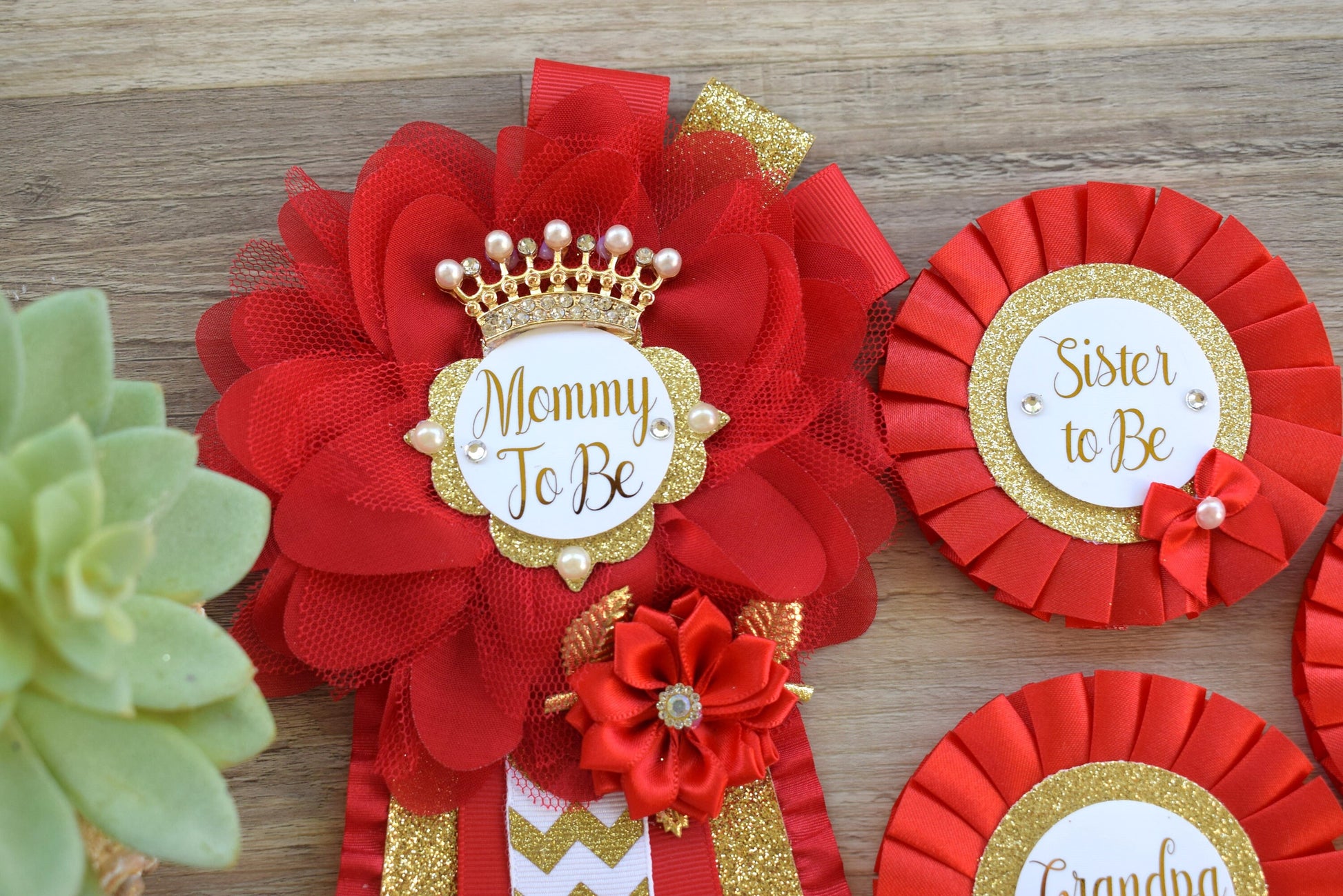 Red Gold  Baby Shower, Red Gold Guest Pin, Baby Shower Mommy To Be Pin, Red Gold Daddy To Be Pin, Red Gold Shower, Custom Pin - Celebrations By Cris