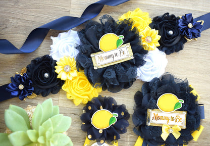 Lemon Baby Shower, Lemon Fruit Maternity Sash, Lemon Mommy To Be Ribbon Pin, Lemon Daddy To Be Ribbon, Custom - Celebrations By Cris