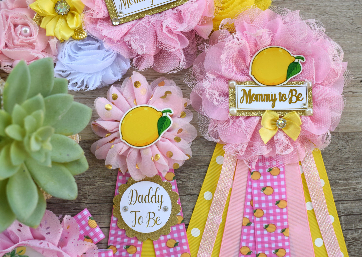 Girl Lemon Baby Shower, Lemon Fruit Maternity Sash, Pink Lemon Mommy To Be Ribbon Pin, Girl Lemon Daddy To Be Ribbon, Custom