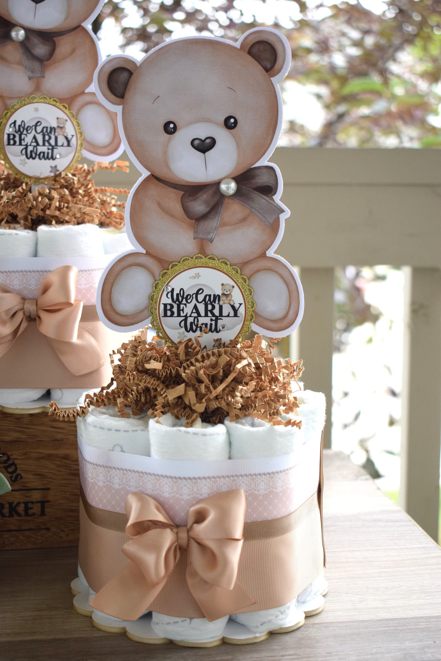 Teddy Bear Mini Diaper Cake Baby Shower, Baby Shower Centerpieces Decorations, Nursery Decor, New Mom Gifts, Baby Shower Gift