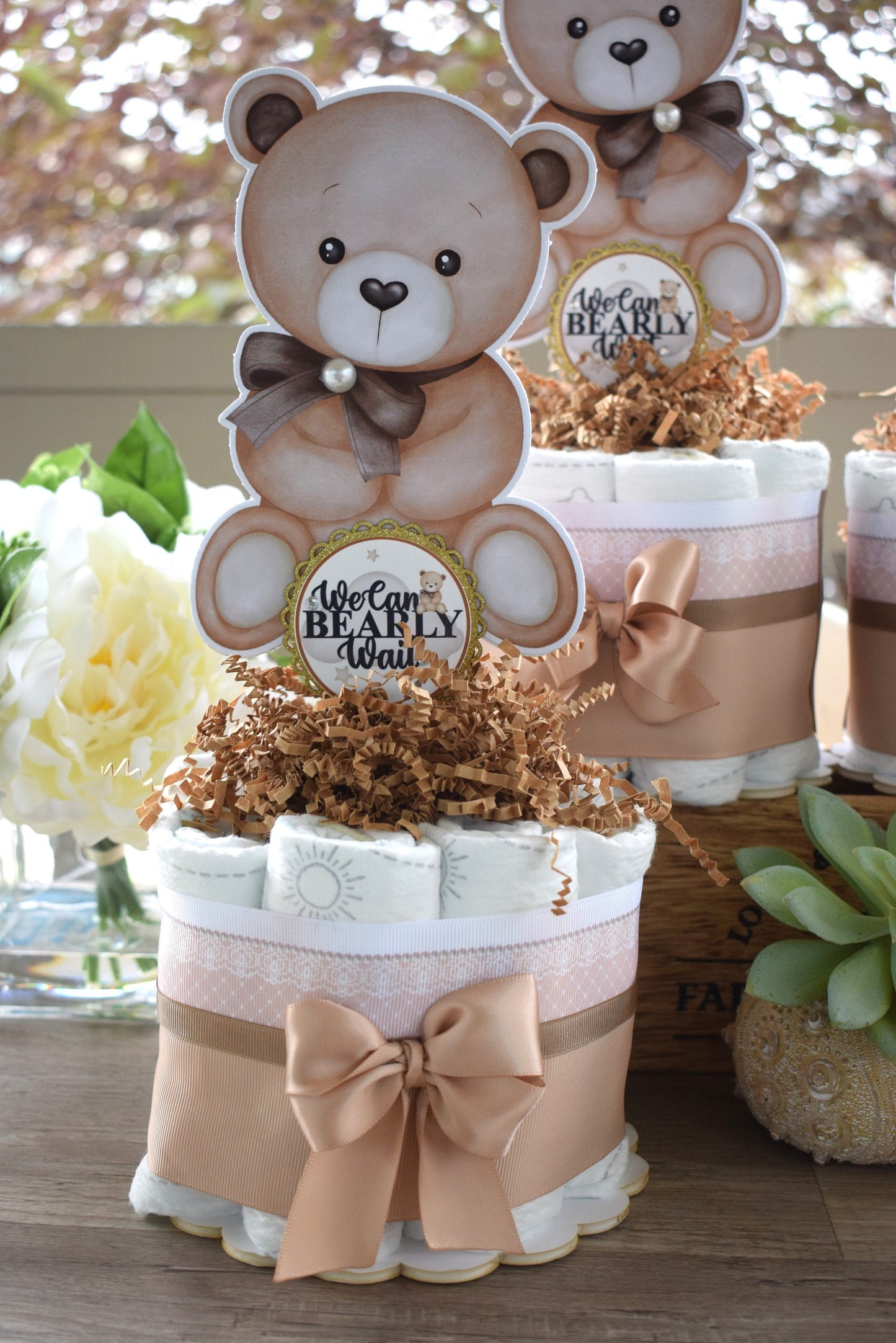 Teddy Bear Mini Diaper Cake Baby Shower, Baby Shower Centerpieces Decorations, Nursery Decor, New Mom Gifts, Baby Shower Gift