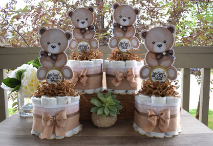 Teddy Bear Mini Diaper Cake Baby Shower, Baby Shower Centerpieces Decorations, Nursery Decor, New Mom Gifts, Baby Shower Gift