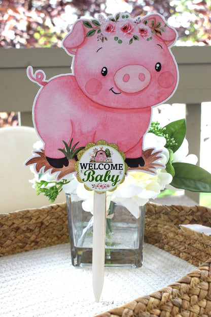 Girl Farm Animal Cake Toppers, Baby Shower Party, Girl Baby Shower Centerpieces Decorations, Room Nursery Decor, New Mom Gifts - S0003