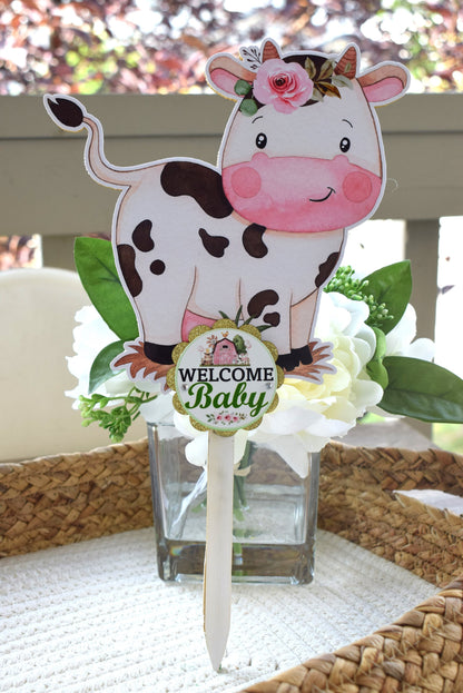 Girl Farm Animal Cake Toppers, Baby Shower Party, Girl Baby Shower Centerpieces Decorations, Room Nursery Decor, New Mom Gifts - S0003